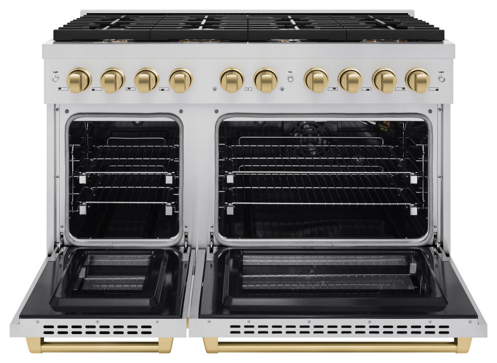 ZLINE 48" Gas Range, Stainless Steel With Champagne Bronze SGRZ-48-CB