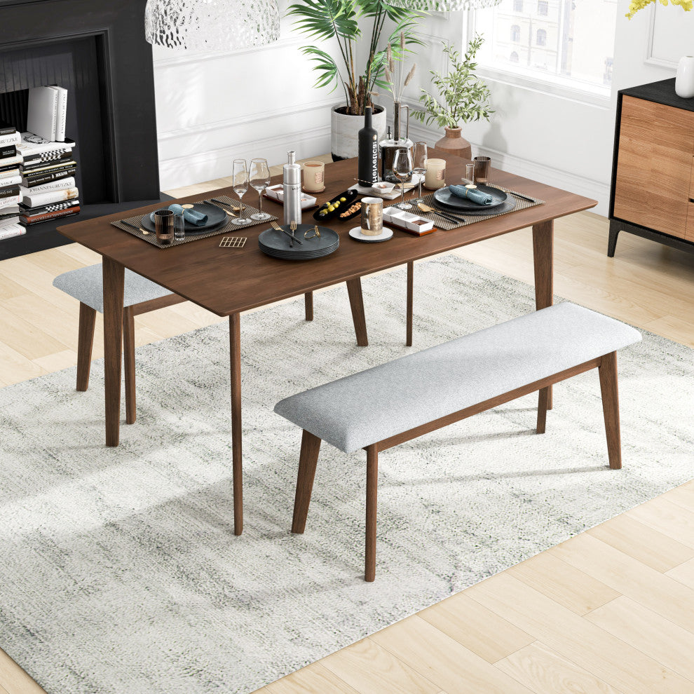 Abbott Mid-Century Modern Solid Wood Walnut Dining Table, W 35.5" X L 59.1" X H 29.7"
