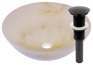 White Onyx Vessel Sink and Drain, Oil Rubbed Bronze