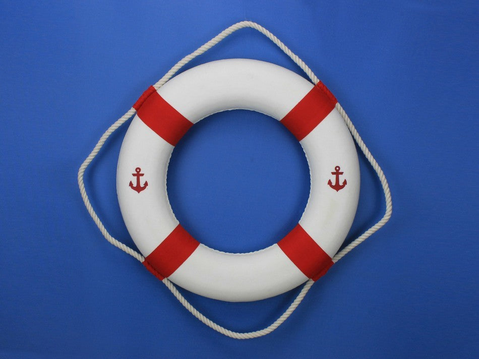 Classic Decorative Anchor Lifering, White With Red Bands, 20''