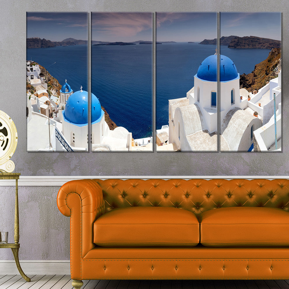 "Blue Doomes Churches Panorama" Landscape Print Wall Artwork, 4 Panels, 48"x28"