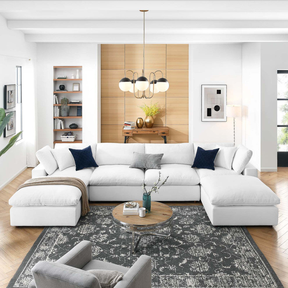 Commix Down Filled Overstuffed 6-Piece Sectional Sofa, Pure White