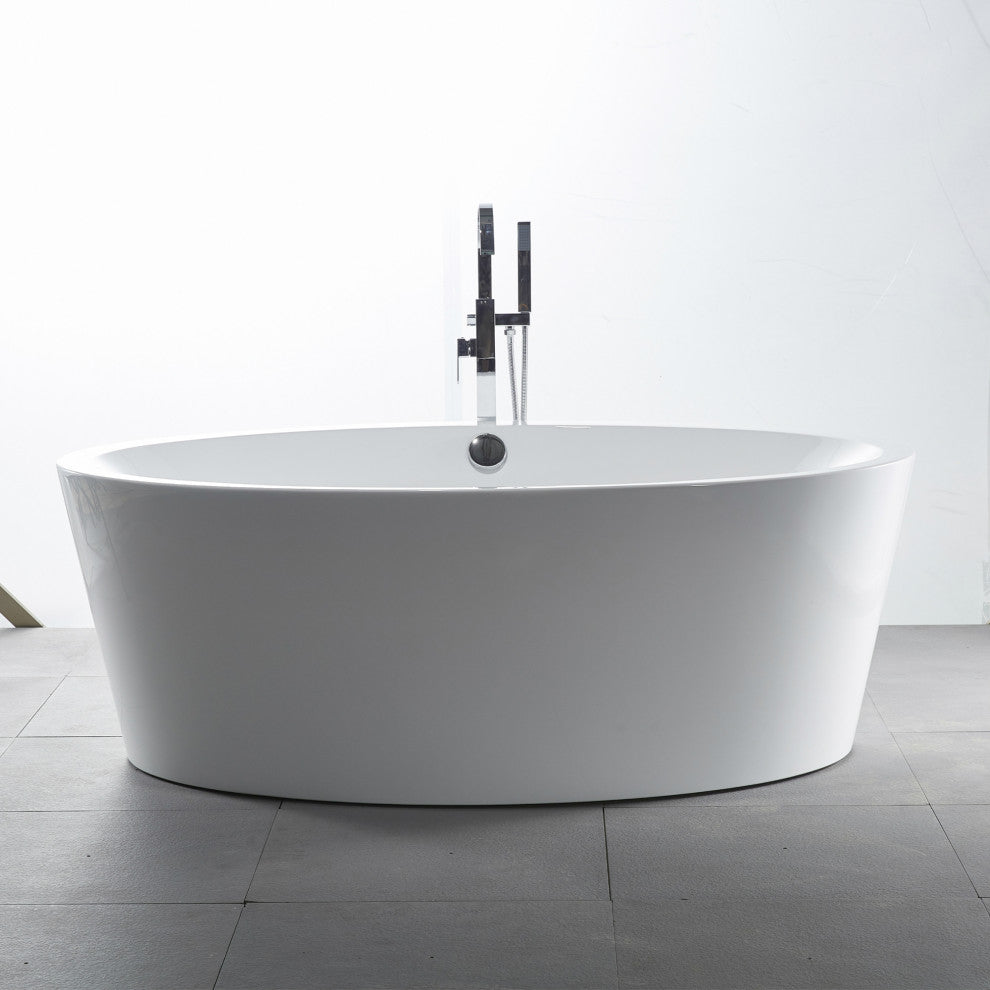 67" Acrylic Roll-Top Flatbottom Non-Whirlpool Bathtub, White