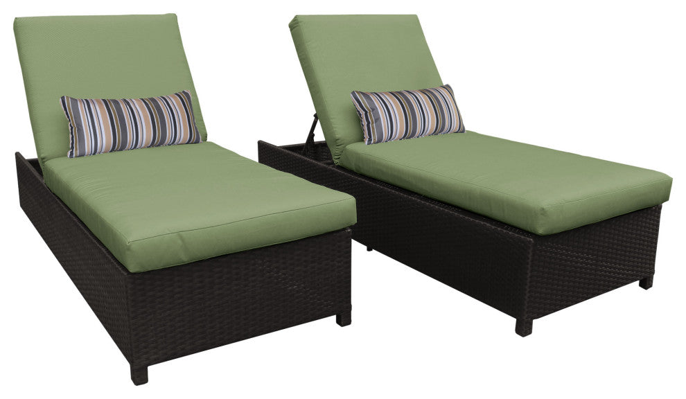 Barbados Wheeled Chaise Set of 2 Outdoor Wicker Patio Furniture in Cliantro
