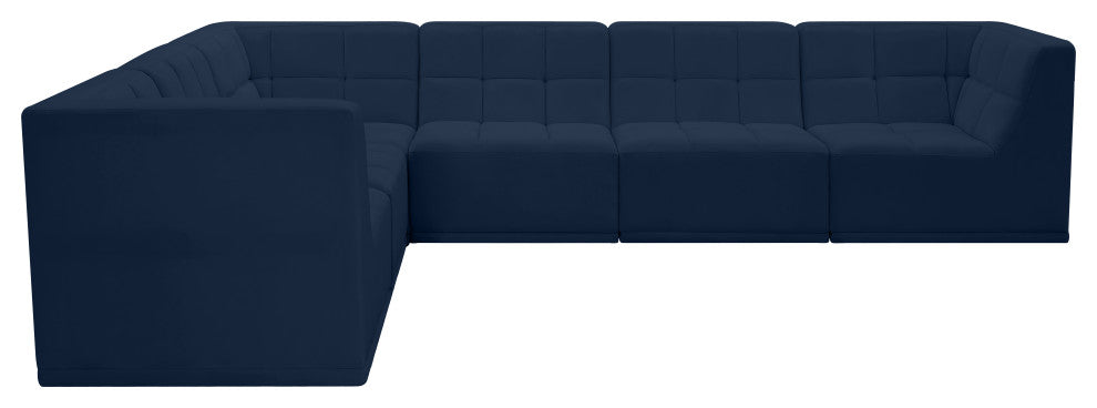 Relax Velvet Upholstered 6-Piece L-Shaped Modular Sectional, Navy