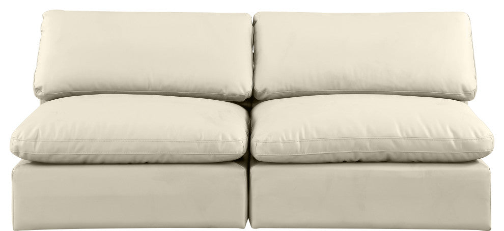 Comfy Upholstered Modular Sofa, Cream, 2-Piece: 2 Armless Chair, Vegan Leather