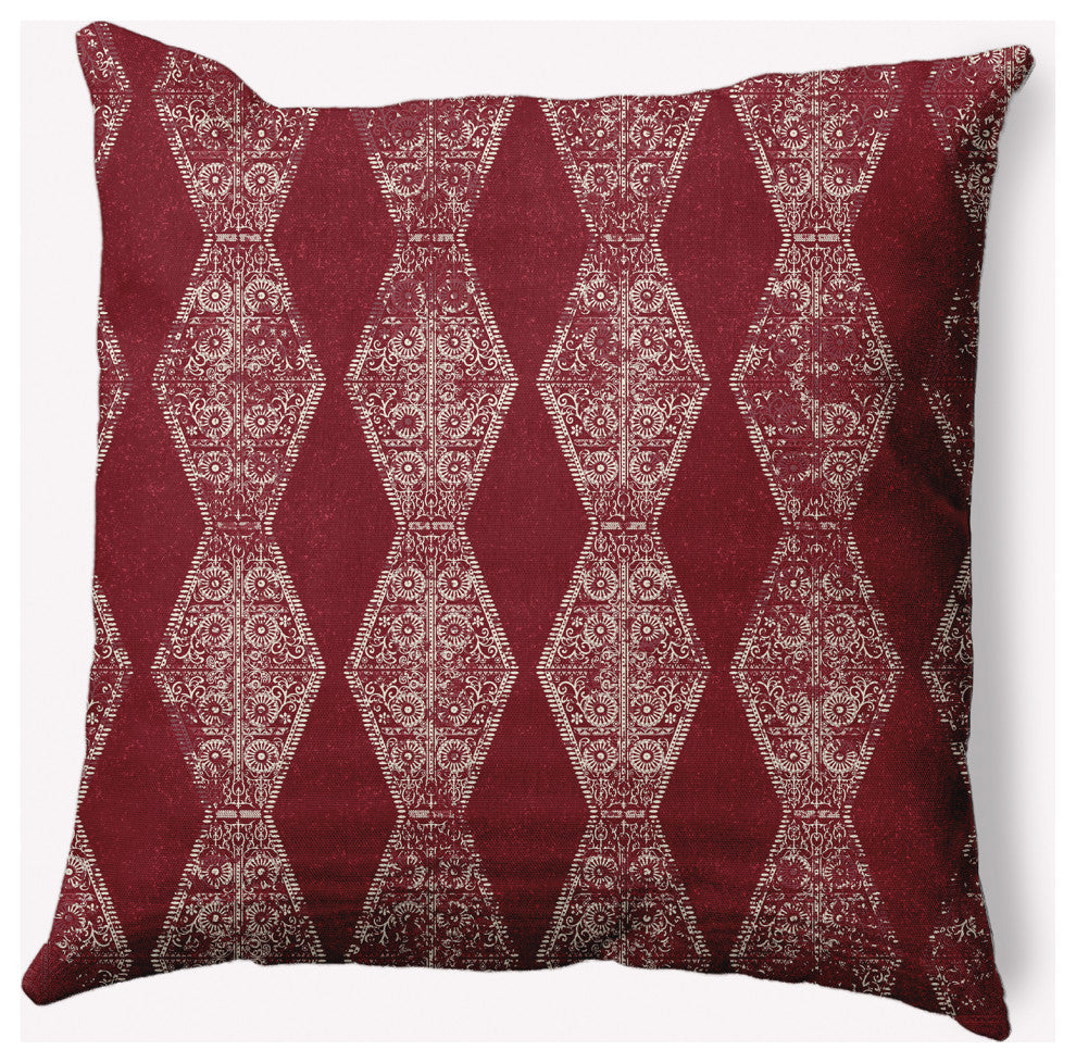 Pyramid Stripe Indoor/Outdoor Throw Pillow, Dark Red, 16x16"