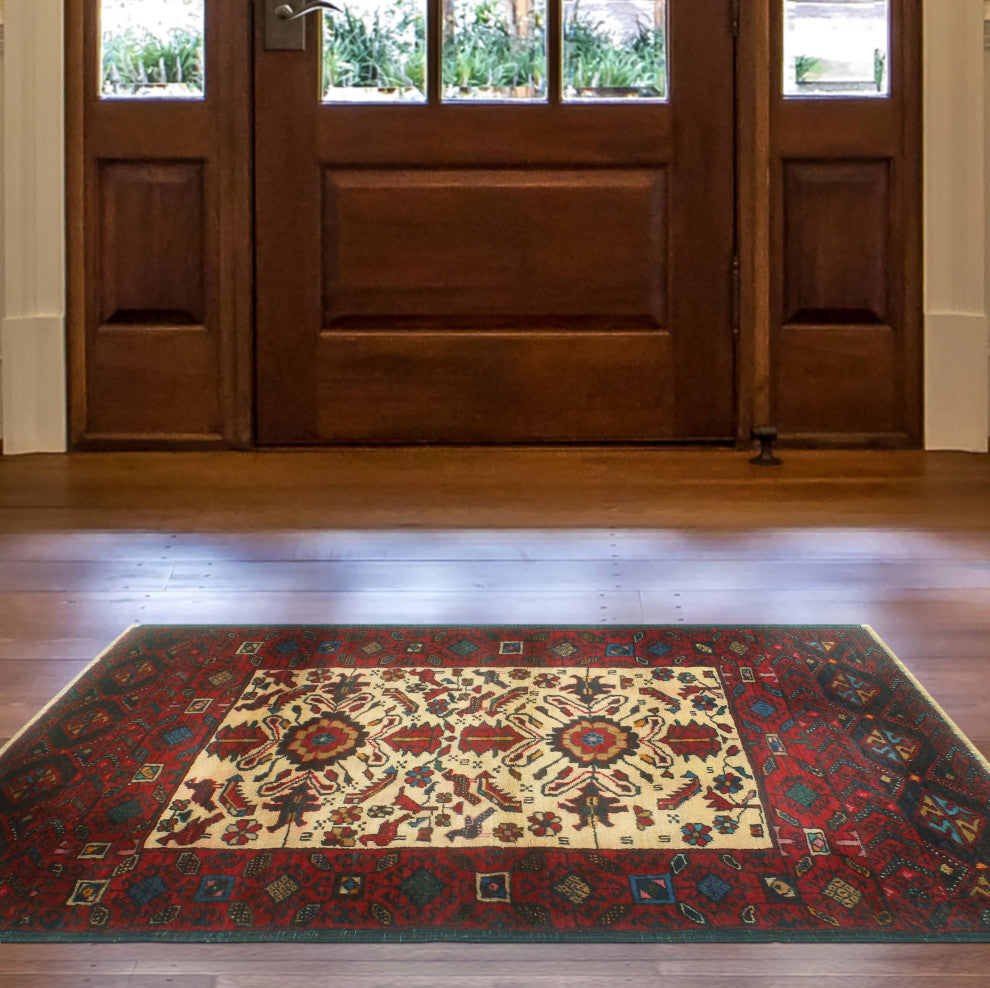 Fine Vintage Distressed Anuj Beige/Red Rug, 2'7x5'4
