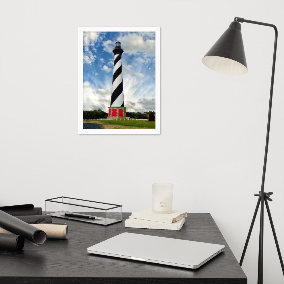 Cape Hatteras Lighthouse Coastal Landscape Framed Photo Paper Wall Art Prints, White, 12" X 16"