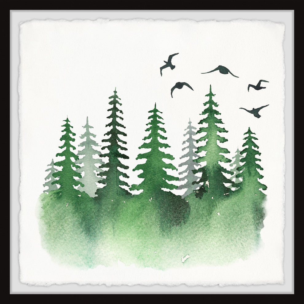 "Pine Tree Skyline" Framed Painting Print, 18x18