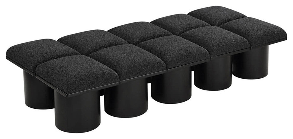 Pavilion Boucle Fabric Upholstered 10-Piece Modular Bench, Black, Black Finish