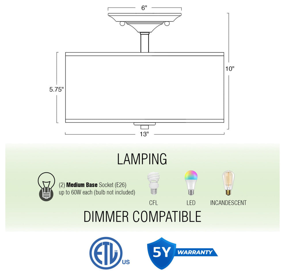 Kira Home Addison 13" Ceiling Light, Off-White Fabric Drum Shade, Bronze