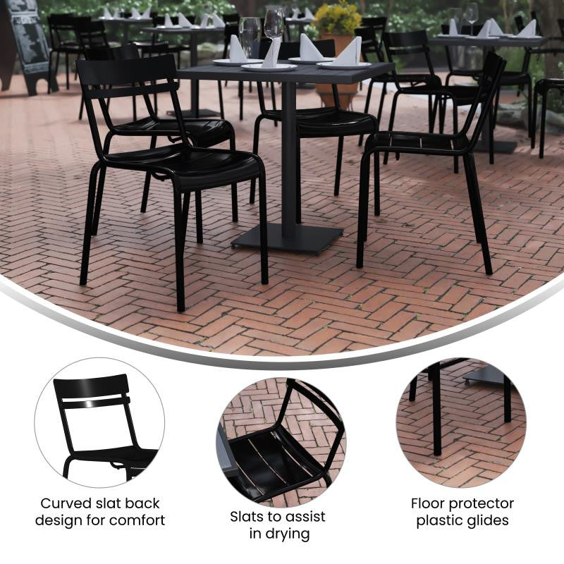 Nash Commercial Grade Steel Stack Chair, Indoor-Outdoor Armless Chair, Black