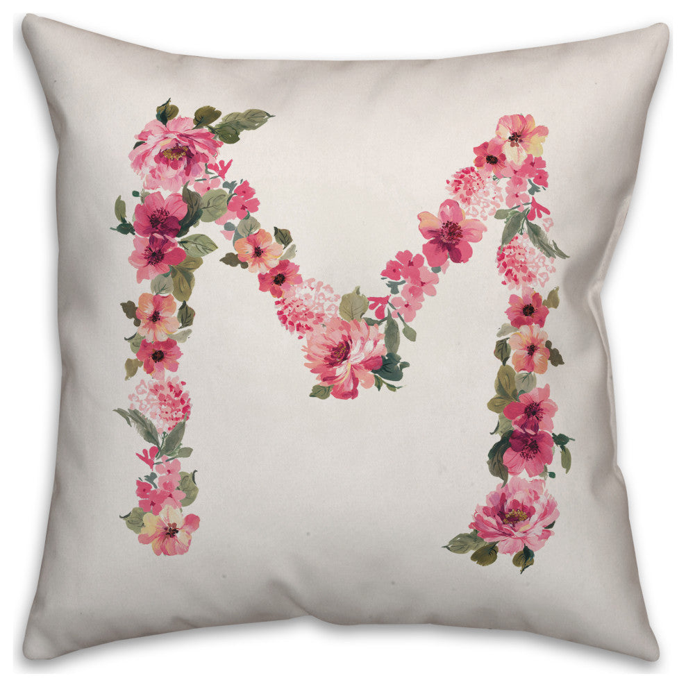 Floral Pattern Monogram M 18x18 Indoor/Outdoor Pillow