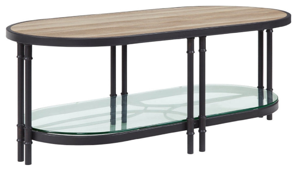 Benzara BM276290 Ley 47" Wood Coffee Table, Oblong, Industrial Design, Oak