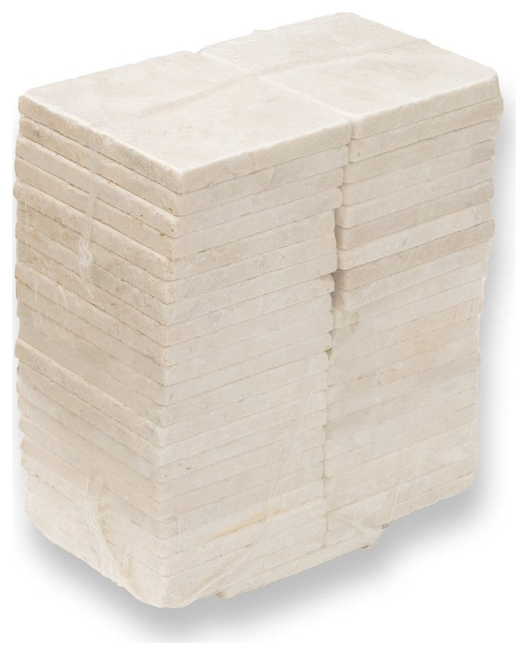 Botticino Super Light Cream Tumbled Marble Tile - 4"x4"x3/8", 5 Sqft Boxed