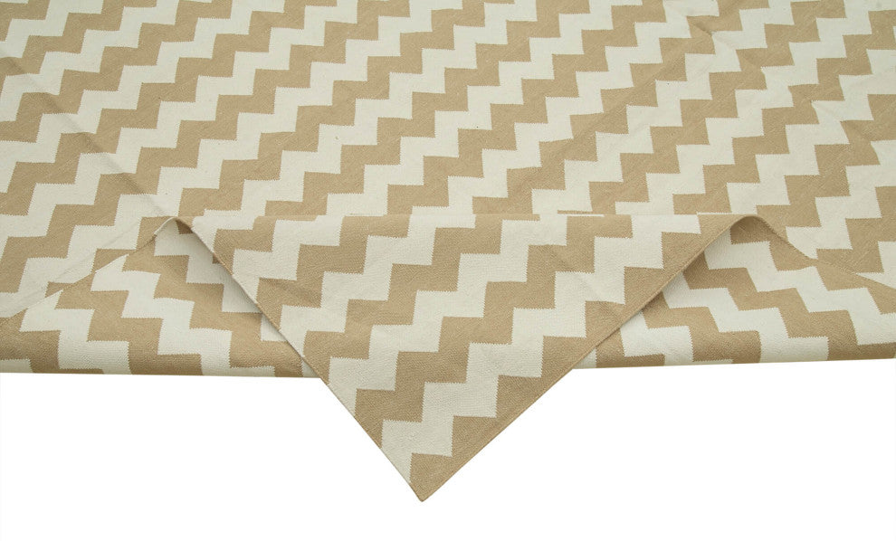 Rug N Carpet - Handmade Wool 10' 0'' x 13' 7'' Modern Design Dhurrie Kilim Rug