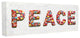 Peace Floral Bush Shapes Lettered Painted Typography Stretched Canvas, 13"x30"
