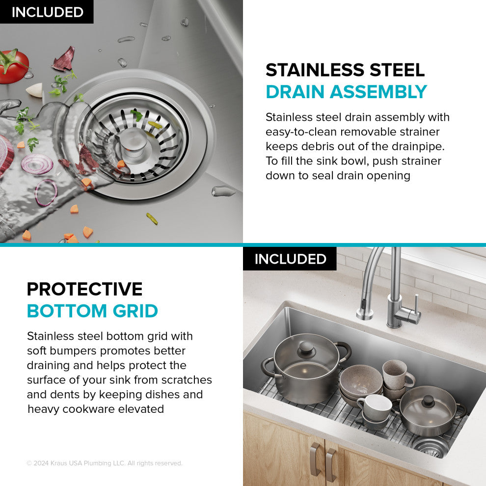 KRAUS Fairlane 33" Undermount 1-Bowl 18 Gauge Stainless Steel Kitchen Sink