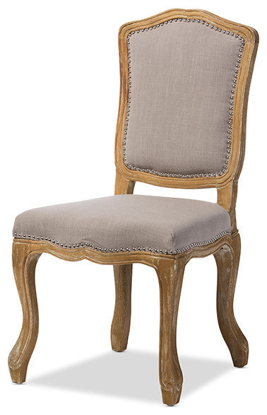 Chateauneuf Weathered Oak Beige Fabric Upholstered Dining Side Chair