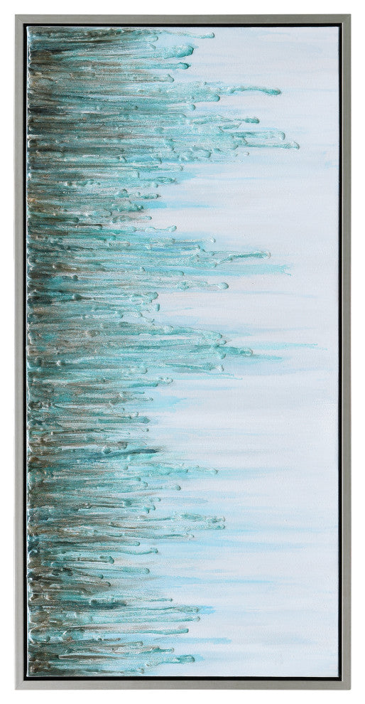 Green Frequency Abstract Textured Glitter Hand Painted Wall Art