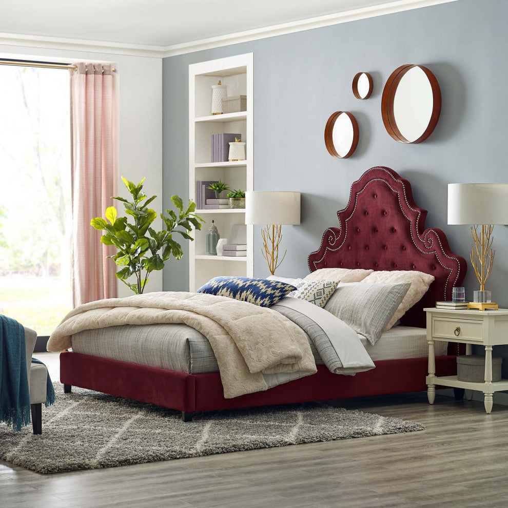 Valentina Queen Tufted Nailhead Performance Velvet Platform Bed by Modway