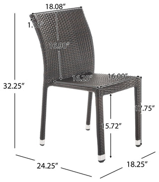 GDF Studio Dorside Outdoor Wicker Armless Stack Chairs With Aluminum Frame, Multi-Brown, Set of 4