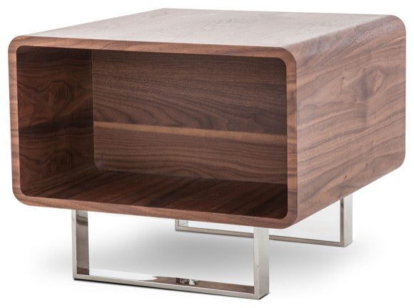 HomeRoots 19" Walnut Veneer and Steel End Table