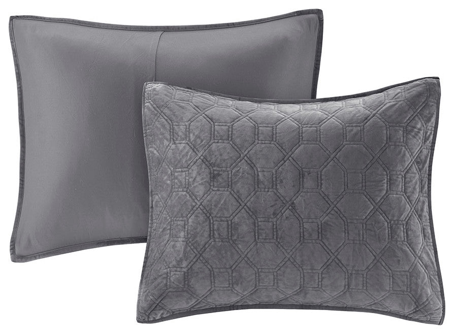 Madison Park Harper 3 Piece Velvet Quilt Set, Grey