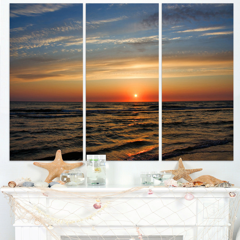 "Red Sunset With Dark Ocean Waves" Metal Wall Art, 3 Panels, 36"x28"