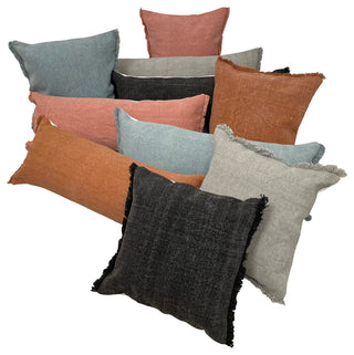 Adobe Brown Solid Stonewash Throw Pillow With Fringe, Adobe, 14"x36", Poly Fill