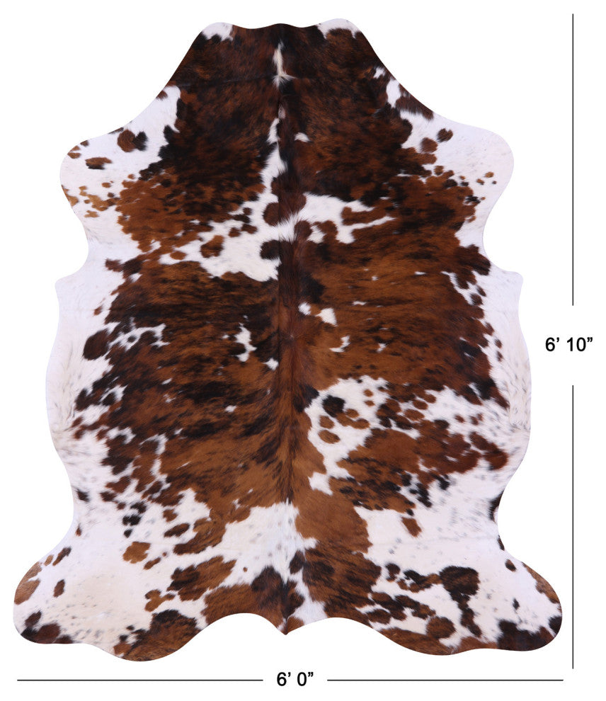 6' 10" X 6' 0" Brown and White Natural Cowhide Rug C2356