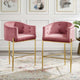 Tufted Bar Stool Chair Barstool, Set of 2, Velvet, Metal, Pink, Modern, Bar Pub