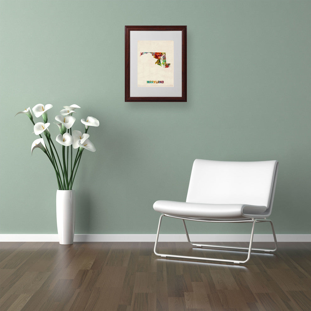 'Maryland Map' Matted Framed Canvas Art by Michael Tompsett