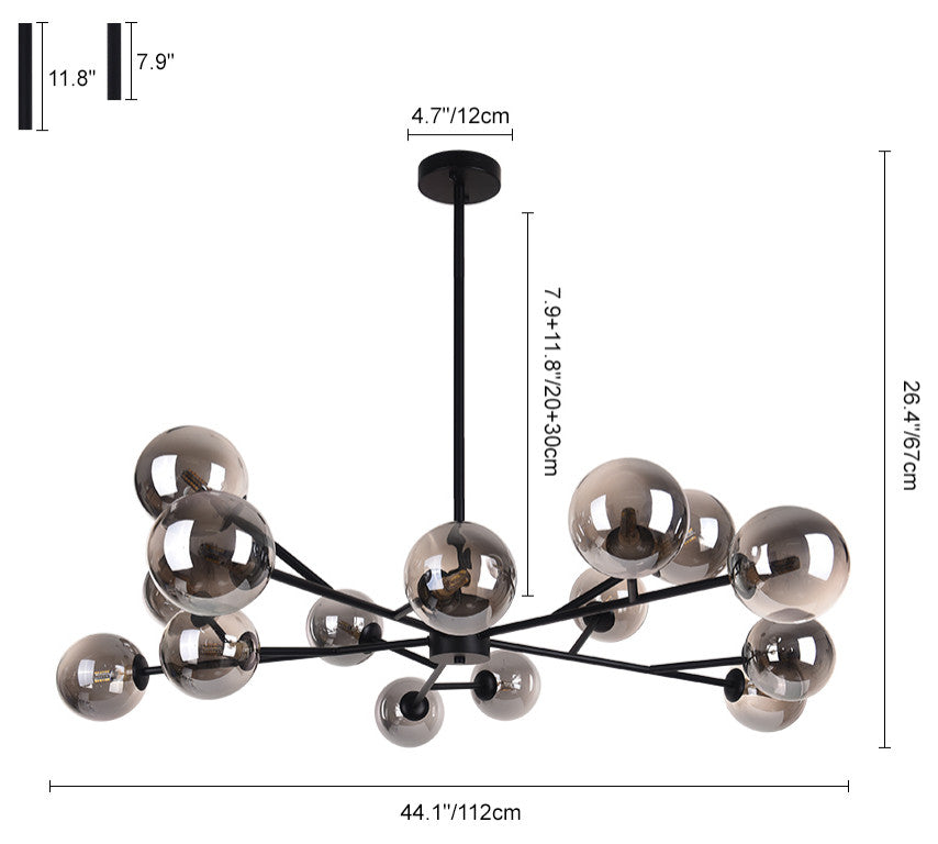 15-Light Glass Globe Bubble Sputnik Chandelier, Black