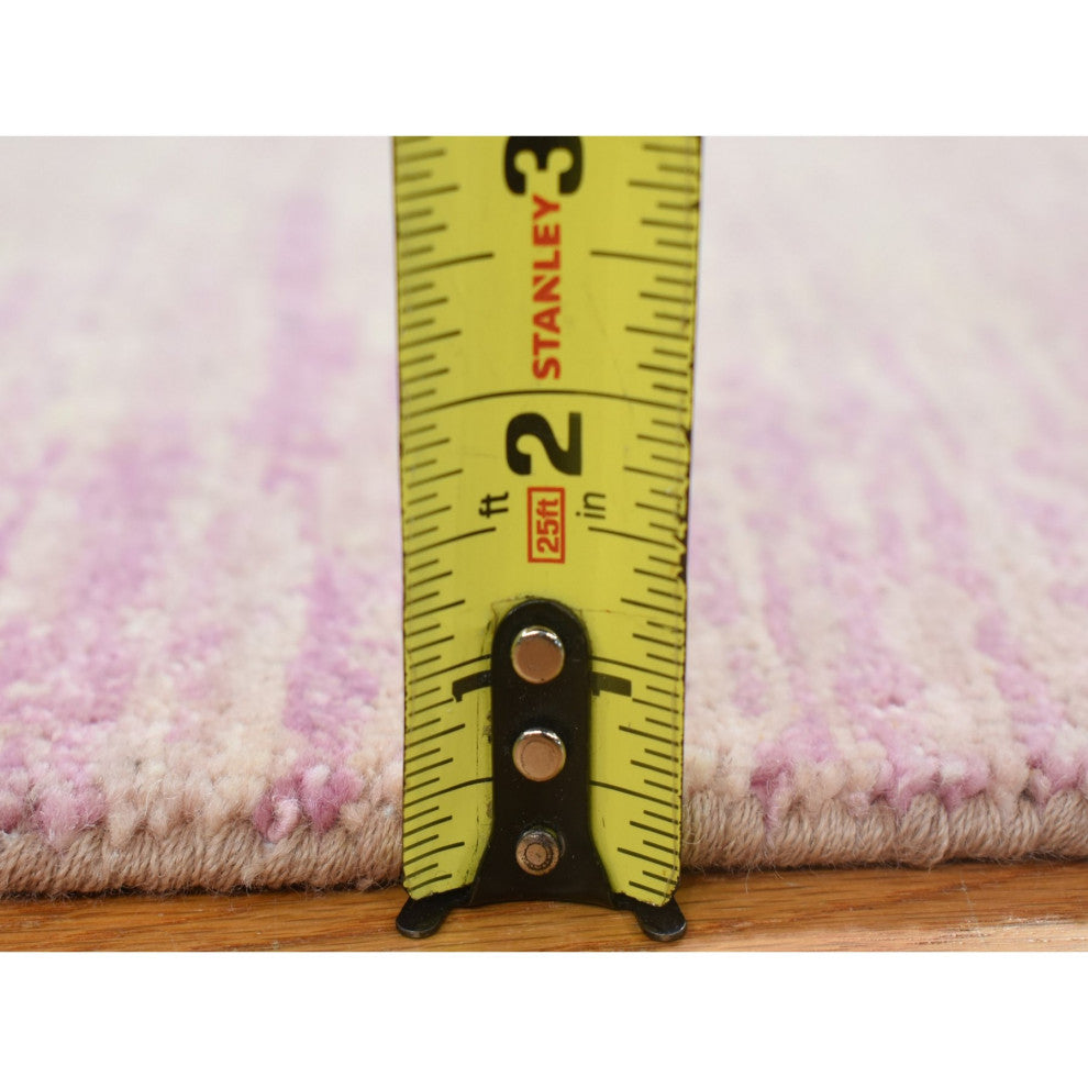 Pink With Ivory Pure Wool Horizontal Ombre Design Hand Knotted Rug, 2'2"x3'3"