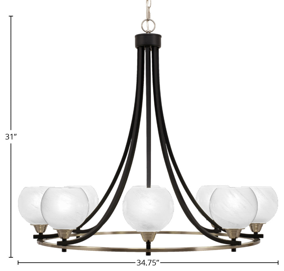 Paramount 8-Light Chandelier, Matte Black & Brushed Nickel, 5.75" White Marble