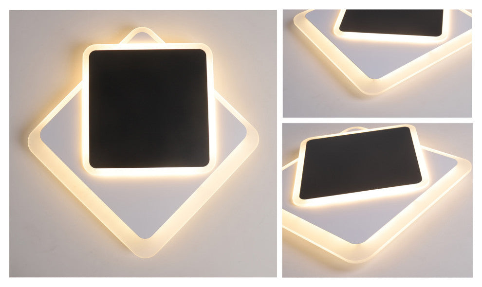 2-Light LED Flush Mount Light Unique Statement Square Ceiling Light, Black/White