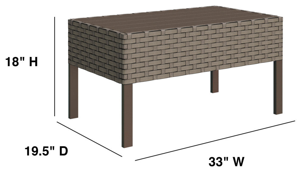 Keys 4-Piece Outdoor Conversation Set with Coffee Table in Summer Fog Wicker, Cyan