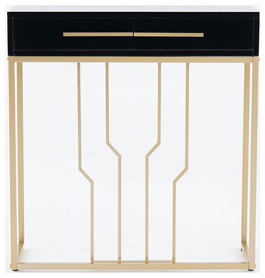 Narrow Console Table with Drawers Wood Top in Black