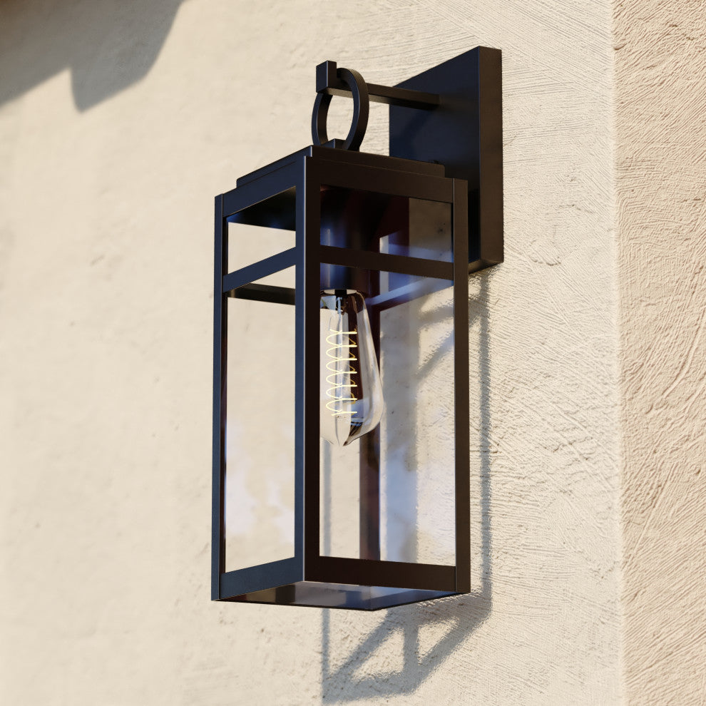 Hubbard 5-in W 1 Light Dusk to Dawn Black Outdoor Wall Lantern Clear Glass Shade