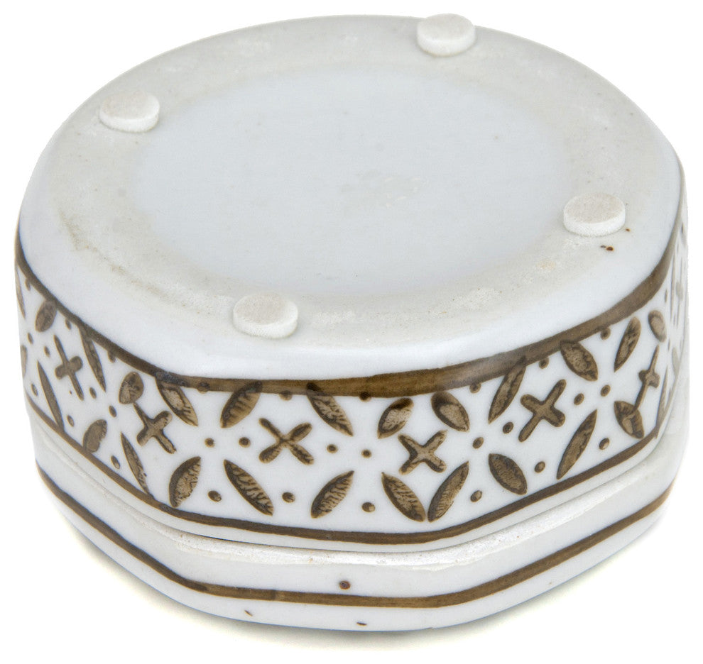 3" Brown and White Medallions Porcelain Small Jewelry Box