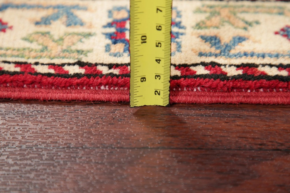 Traditional Oriental Kazak Hand-Knotted Pakistani Runner Rug, Red, 6'1"X2'0"