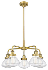 Olean-5 Light 25" Stem Chandelier-Brushed Brass, Seedy Glass Shade