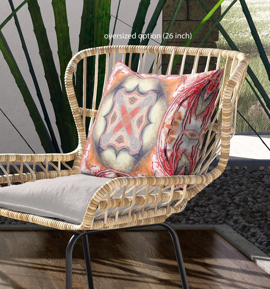26" Red Orange Geo Tribal Indoor Outdoor Throw Pillow