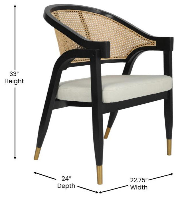 Naomi Commercial Cane Rattan Dining and Accent Chair, Black