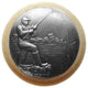 Catch of the Day Wood Knob, Antique Brass, Natural Wood Finish, Antique Pewter