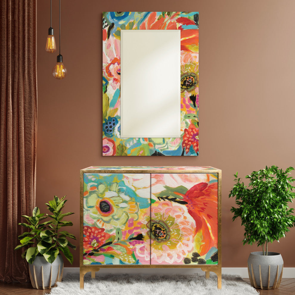 Secret Garden Floral III Cabinet and Mirror Set on Beveled Art Glass