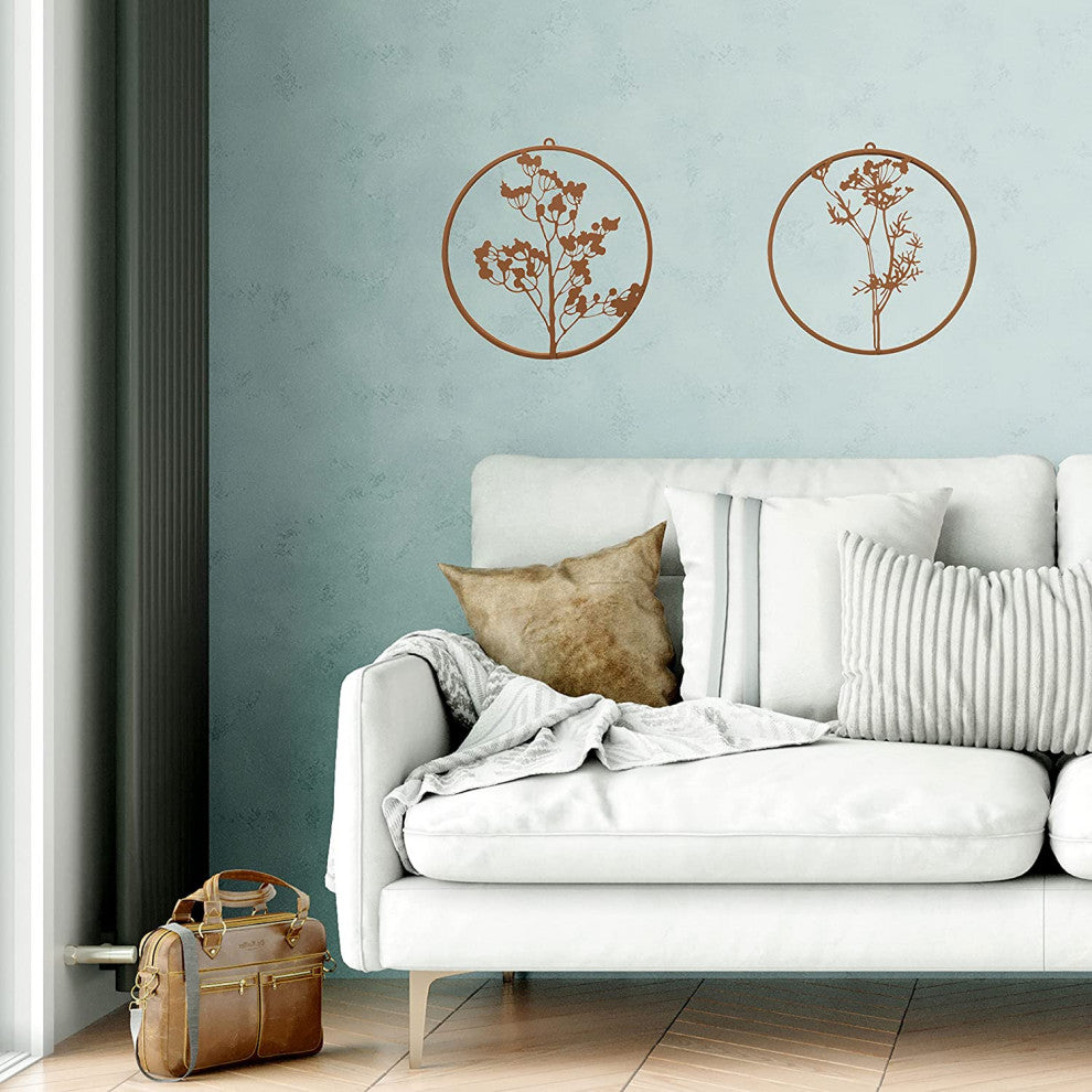 Modernist Abstract Meadow Flower Roundels, Set of 2