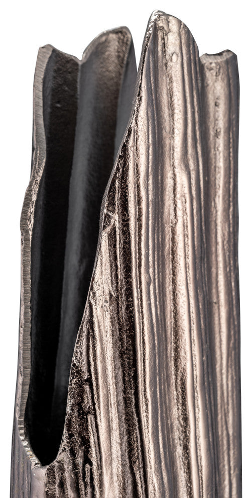 Metal, 20"H, Abstract Ridged Vase, Black Nickel